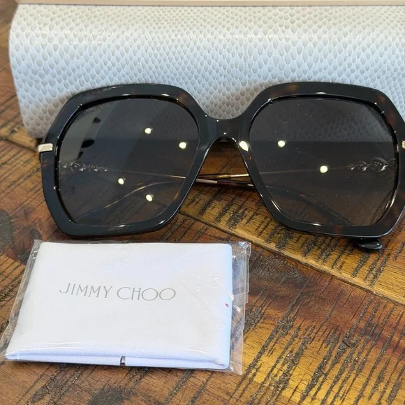 Jimmy Choo Tortoise Shell Sunglasses with pearl decorations Jimmy Choo JC5050U S (55 - 16) with Blue lenses and Tortoise  main image 3